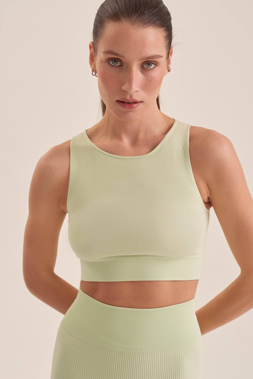 Cropped Ribbed Basic Top — Minty Green
